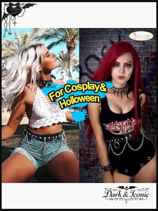 Punk Leather Waist Chain Belt with Rhinestones for Women Rave Goth Accessory